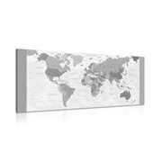 CANVAS PRINT DETAILED MAP OF THE WORLD IN BLACK AND WHITE - PICTURES OF MAPS - PICTURES