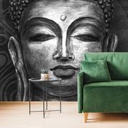 Tapet autoadeziv fața lui Buddha în design alb-negru