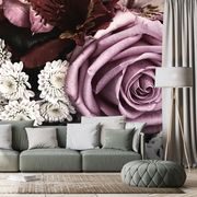 WALL MURAL BOUQUET OF ROSES IN RETRO STYLE - WALLPAPERS VINTAGE AND RETRO - WALLPAPERS
