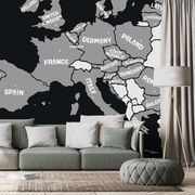 Tapet harta în alb-negru cu denumirile țărilor UE