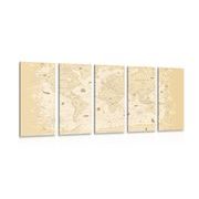 5-PIECE CANVAS PRINT MAP IN BEIGE DESIGN - PICTURES OF MAPS - PICTURES
