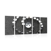 5-PIECE CANVAS PRINT HARMONIOUS YIN AND YANG - BLACK AND WHITE PICTURES - PICTURES