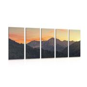 QUADRO IN 5 PARTI TRAMONTO SUI MONTI - QUADRI DI NATURA E PAESAGGIO - QUADRI