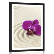 Plakát s paspartou písčitá Zen zahrada s fialovou orchidejí