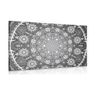 CANVAS PRINT ORNAMENTAL MANDALA WITH LACE IN BLACK AND WHITE - BLACK AND WHITE PICTURES - PICTURES