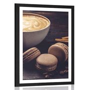 POSTER CU PASSEPARTOUT CAFEA CU MACARONS DE CIOCOLATĂ - CU MOTIV DE BUCĂTĂRIE - POSTERE