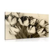 CANVAS PRINT SPRING TULIPS IN SEPIA - BLACK AND WHITE PICTURES - PICTURES