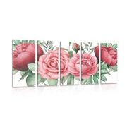 5-piece Canvas print charming combination of flowers and leaves
