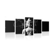 IMPRESSION SUR TOILE EN 5 PARTIES STATUE DE BOUDDHA EN NOIR ET BLANC - IMPRESSIONS SUR TOILE NOIR ET BLANC - IMPRESSION SUR TOILE