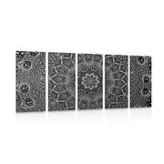 5-TEILIGES WANDBILD ORIENTALISCHES MANDALA IN SCHWARZ-WEISS - SCHWARZ-WEISSE BILDER - BILDER