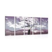 5-PIECE CANVAS PRINT TREE COVERED IN CLOUDS - PICTURES OF NATURE AND LANDSCAPE - PICTURES