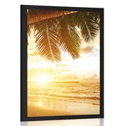 Plakat sončni zahod na karibski plaži