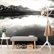 WALL MURAL BLACK AND WHITE MOUNTAIN LAKE - BLACK AND WHITE WALLPAPERS - WALLPAPERS