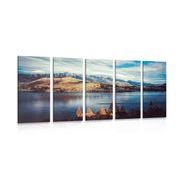 5-PIECE CANVAS PRINT SUNSET OVER THE LAKE - PICTURES OF NATURE AND LANDSCAPE - PICTURES