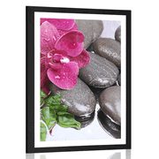 Plakat s paspartujem cvetoča orhideja in wellness kamni