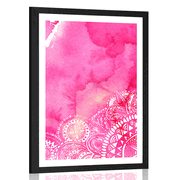 POSTER MIT PASSEPARTOUT MANDALA ROSA AQUARELL - FENG SHUI - POSTER