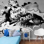 SELF ADHESIVE WALLPAPER GRAY GRAFFITI EYE - SELF-ADHESIVE WALLPAPERS - WALLPAPERS