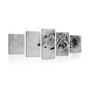 Tablou 5-piese trandafiri în vază în design alb-negru