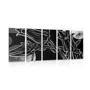 5-piece Canvas print ethnic flowers in black and white
