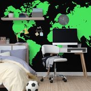 Tapete Grüne Weltkarte auf schwarzem Hintergrund