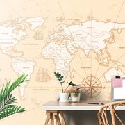 SELF ADHESIVE WALLPAPER INTERESTING BEIGE WORLD MAP - SELF-ADHESIVE WALLPAPERS - WALLPAPERS