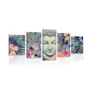 IMPRESSION SUR TOILE EN 5 PARTIES BOUDDHA SUR UN ARRIÈRE-PLAN EXOTIQUE - IMPRESSIONS SUR TOILE FENG SHUI - IMPRESSION SUR TOILE