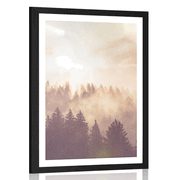 POSTER MIT PASSEPARTOUT NEBEL ÜBER DEM WALD - NATUR - POSTER