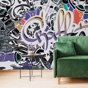 Tapeta trendovska vijolična stena z grafiti