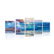 IMPRESSION SUR TOILE EN 5 PARTIES VAGUES MARINES SUR LA CÔTE - IMPRESSION SUR TOILE DE NATURE ET PAYSAGE - IMPRESSION SUR TOILE