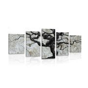 5-PIECE CANVAS PRINT ABSTRACT TREE ON WOOD - PICTURES OF TREES AND LEAVES - PICTURES