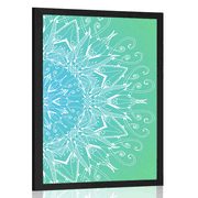 POSTER WEISSES MANDALA AUF BLAU-GRÜNEM HINTERGRUND - FENG SHUI - POSTER