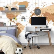 WALLPAPER BEIGE WORLD MAP ON A LIGHT BACKGROUND - WALLPAPERS MAPS - WALLPAPERS