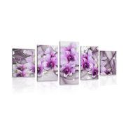 5-piece Canvas print purple flowers on an abstract background
