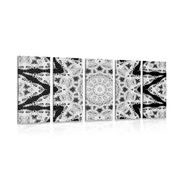 Tablou 5-piese Mandala interesantă în design alb-negru
