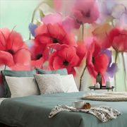 TAPETE SCHÖNE GEMALTE MOHNBLUMEN - TAPETEN MIT BLUMENMOTIVEN - TAPETEN