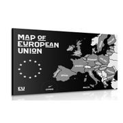 TABLOU HARTĂ EDUCAȚIONALĂ CU DENUMIRILE TĂRILOR DIN UNIUNEA EUROPEANĂ ÎN DESIGN ALB-NEGRU - TABLOURI CU HĂRȚI - TABLOURI