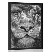 AFFICHE VISAGE DE LION EN NOIR ET BLANC - NOIR ET BLANC - AFFICHES