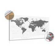 DECORATIVE PINBOARD POLITICAL MAP OF THE WORLD IN BLACK AND WHITE - PICTURES ON CORK - PICTURES