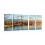 5-PIECE CANVAS PRINT SUNSET OVER THE LAKE - PICTURES OF NATURE AND LANDSCAPE - PICTURES