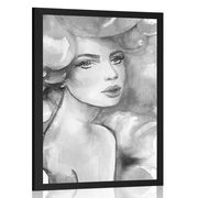 Plakat šarm žene u crno-bijelom dizajnu