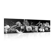 Picture of organic fruits and vegetables in black & white