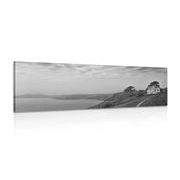 CANVAS PRINT HOUSE ON A CLIFF IN BLACK AND WHITE - BLACK AND WHITE PICTURES - PICTURES