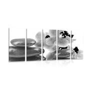 5-piece Canvas print SPA stones and an orchid in black and white