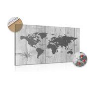 DECORATIVE PINBOARD GRAY MAP ON A WOODEN BACKGROUND - PICTURES ON CORK - PICTURES