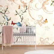 SELF ADHESIVE WALLPAPER VINTAGE STILL LIFE WITH BIRDS AND BUTTERFLIES - SELF-ADHESIVE WALLPAPERS - WALLPAPERS