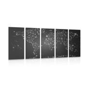 5-PIECE CANVAS PRINT BLACK AND WHITE WORLD MAP - PICTURES OF MAPS - PICTURES