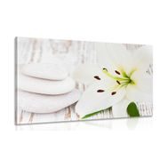 Canvas print lily and massage stones in a white design