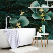 TAPETE LUXURIÖSE GRÜN-GOLDENE BLUME - TAPETEN - 🔥 TOTALAUSVERKAUF 🔥