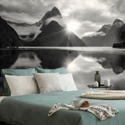 WALL MURAL BLACK AND WHITE SUNRISE IN NEW ZEALAND - BLACK AND WHITE WALLPAPERS - WALLPAPERS