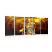 QUADRO IN 5 PARTI STATUA DEL BUDDHA CON SFONDO ASTRATTO - QUADRI FENG SHUI - QUADRI